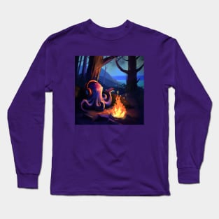 Octopus Listens to Music on its Phone While Camping Long Sleeve T-Shirt